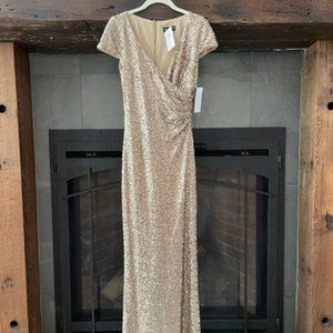 Badgley Mischka for Cache NWT gold sequin gown, wedding, formal, ball size 6